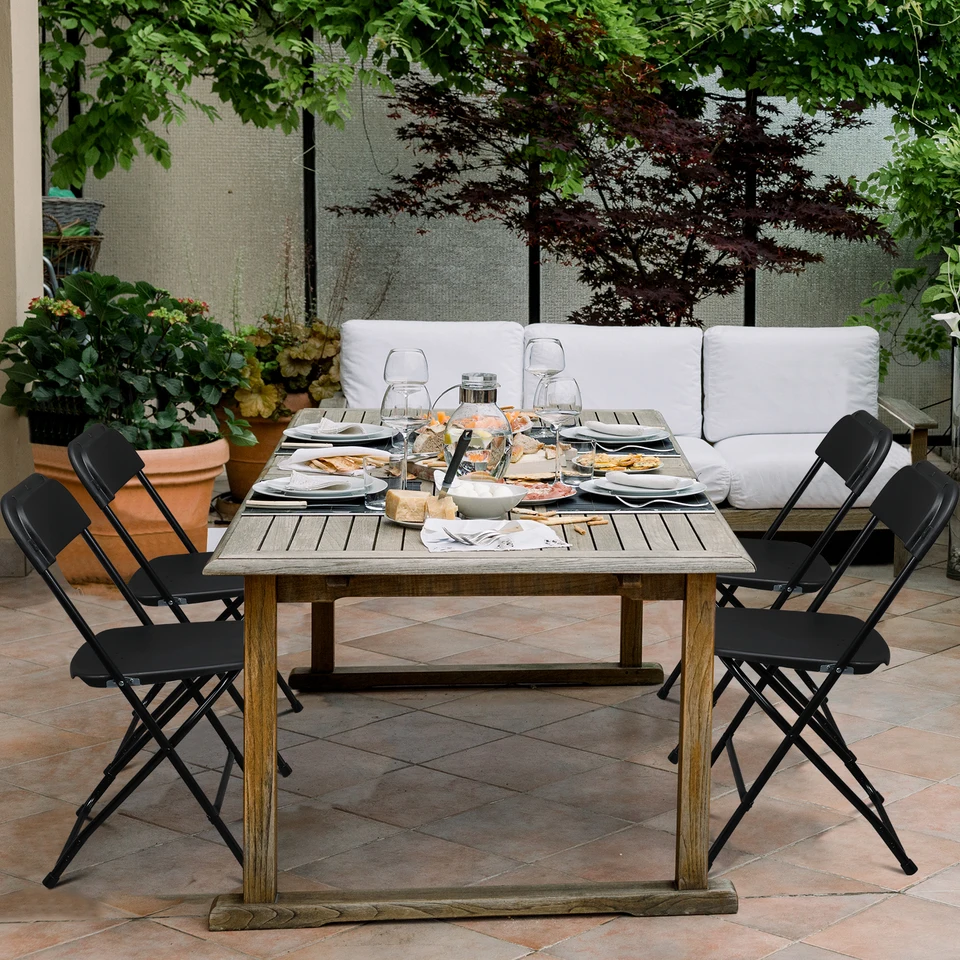 Classic Black Plastic Folding Chairs Set of Four