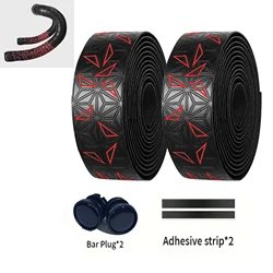 Pair of Anti - Slip Shock - Absorbing Road Bike Handlebar Tape with Bar End Plugs (Black Red)