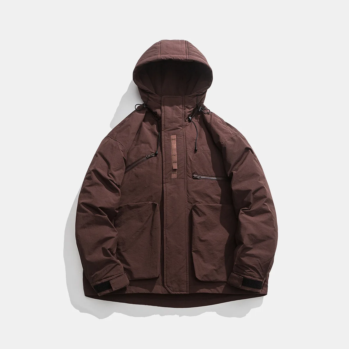 Vintage Winter American Outdoor workwear for men and women, hooded solid color loose down jacket