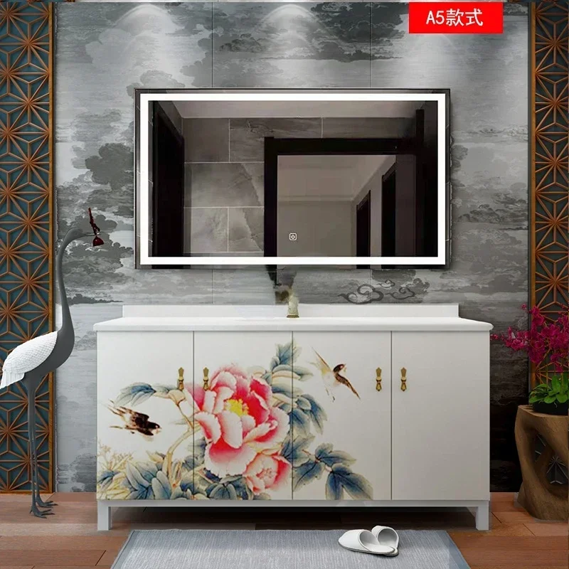 ~New Chinese Bathroom Cabinet Painted Flowers and Birds Antique Oak Bathroom Cabinet Combination Suit