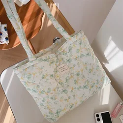 Chic Quilted Floral Cotton Tote Bag - Trendy Designer Shoulder Handbag (GreenYellow)