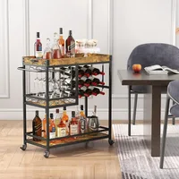 Bar Cart, Home Bar Serving Cart, 3 Tier Drink Cart with 12 Wine Bottle Racks, Liquor Beverage Cart for Kitchen Dining Livingroom 2