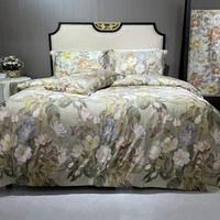 4Pcs Vintage Oil Printing Style Luxury Bedding Set 1000TC Egyptian Cotton Duvet Cover Set Bed Sheet/Fitted Sheet Pillowcases 1