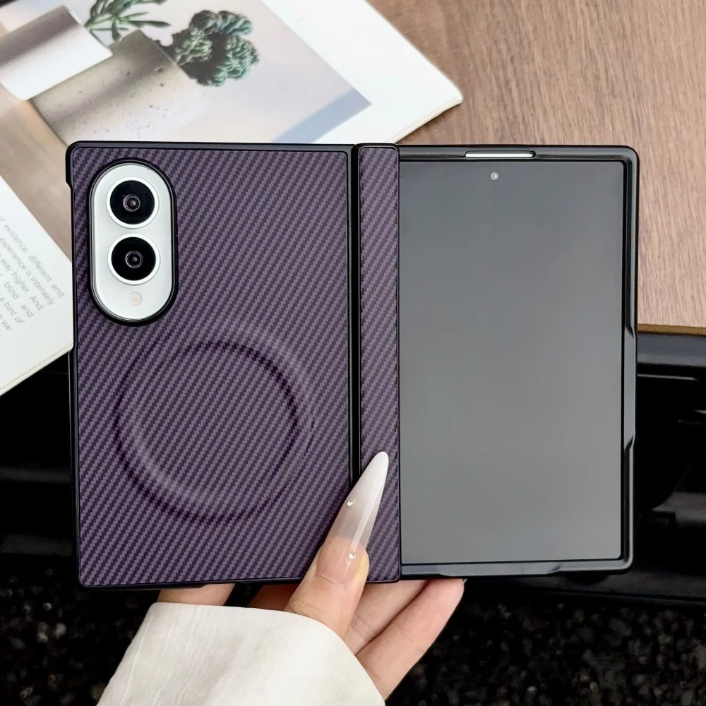Luxury Carbon Fiber Magnetic Hinge Back Case