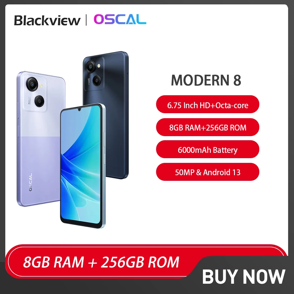 Blackview Oscal Modern 8 Smartphone 6.75 Pollici Hd + 128Gb/256Gb Cellulare 50Mp + 8Mp Fotocamera 6000Mah 18W Ricarica Rapida Prezzo Basso