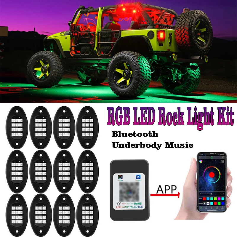 

For Truck SUV Jeep Ford LED RGB Rock Car Light with Bluetooth APP Underbody Music Light Multicolor Neon Atmosphere Lamp