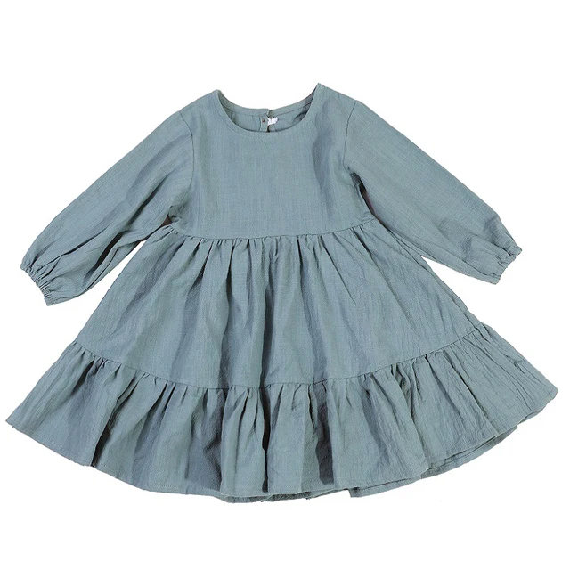 Spring Toddler Girls Dress Cotton Solid Full Sleeve Children Dress Ruffles Kids Dresses for Girls Fashion Girls Clothing 1