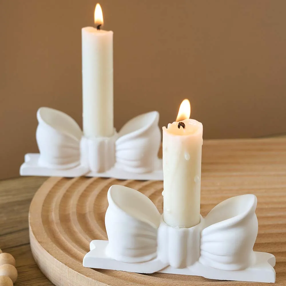 3D Bow Candle Holder Silicone Mold DIY Dinner Ornaments Bowtie Candlestick Making Plaster Resin Casting Molds Home Crafts Decor silicone mold