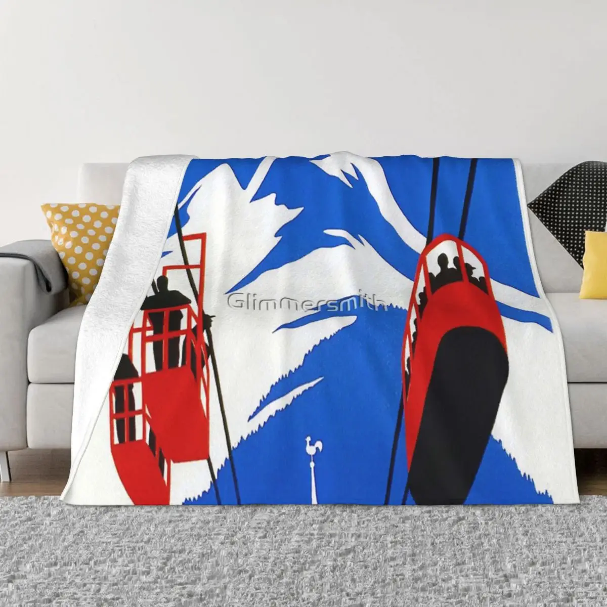 Vintage French Alps Gondola Winter Sport Ski Ad Coperta Copriletto Sul Letto Coperta Vintage