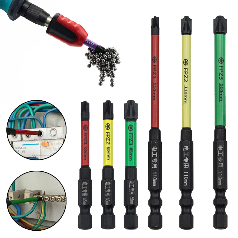 

6pcs 65/110mm Magnetic Special Slotted Cross Screwdriver Bits FPZ1 FPZ2 FPZ3 Nutdrivers For Socket Switch Electrician Power Tool