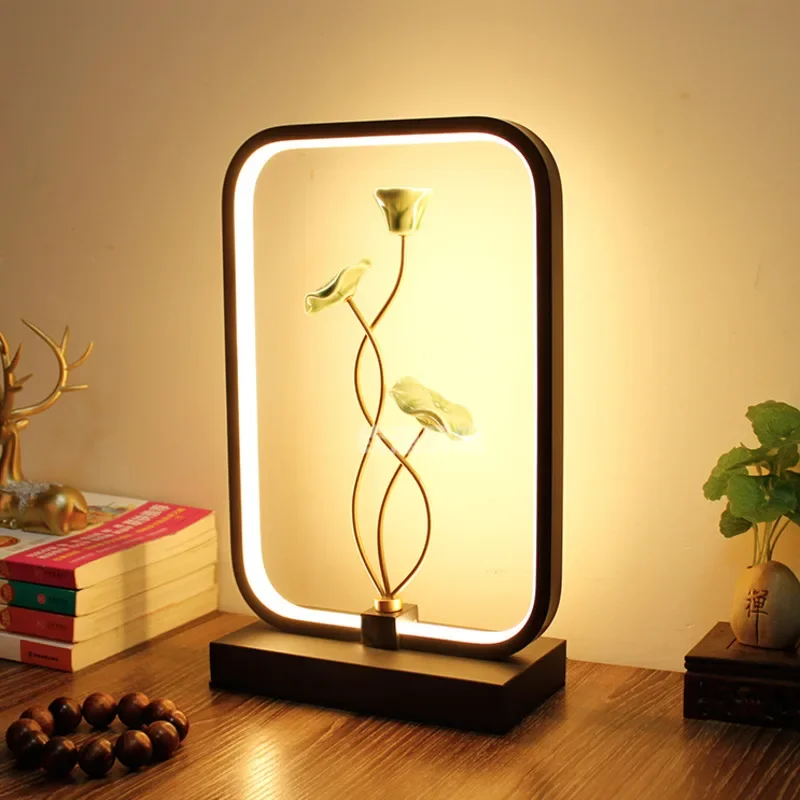 New Chinese Style Retro Table Lamp Lovers Creative Bedroom Bedside Desk Lamp Lotus Decoration Personality Intelligent Night