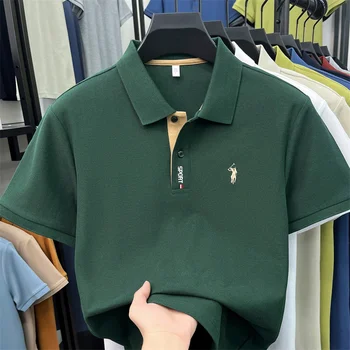 Polo a maniche corte da uomo in cotone 100% di alta qualità, di marca, con ricamo a forma di pony, lussuosa, estiva, comoda, nuova, casual, da golf.