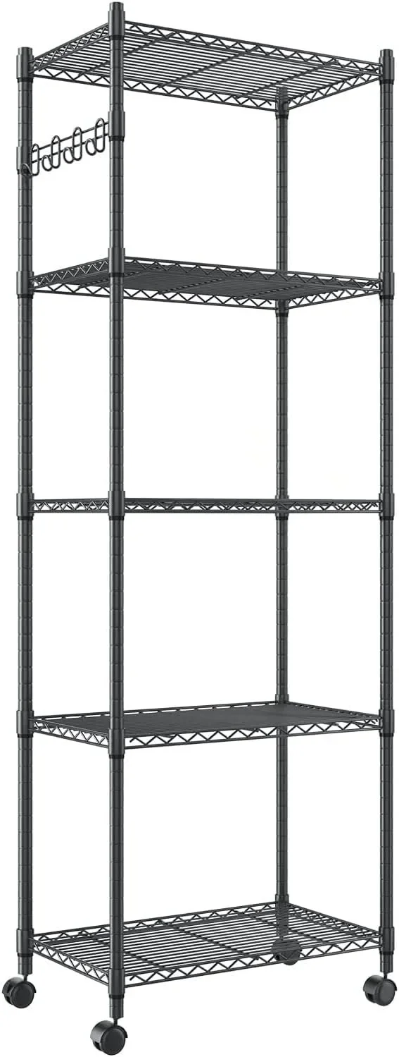 

Shelving unit, heavy-duty wheeled shelving, metal storage rack organized in kitchen storage room (24 "* 14" * 71 ", black)