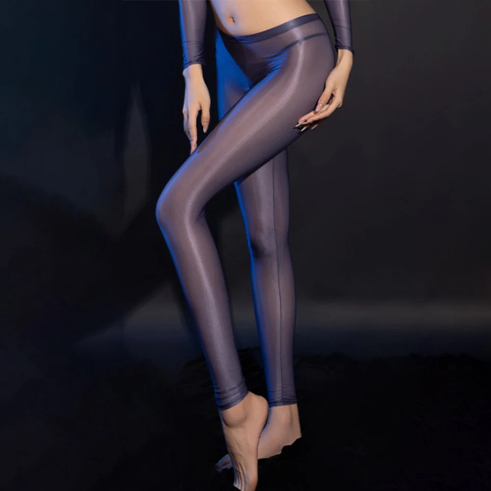​Women Oil Glossy Erotic Pants Female See Through Pantyhose Smooth Open Crotch Stockings Transparent Tights Leggings Nightwear