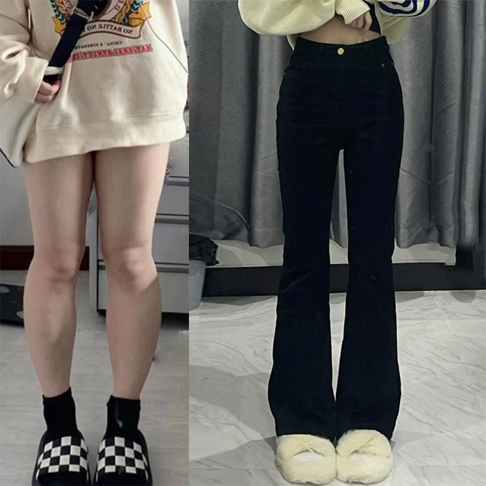 여성용 블랙 플레어 청바지, 빈티지 Y2K 데님 바지, 하이웨이스트 슬림핏, 스트레치 키 크고 얇은 캐주얼 솔리드 레이디 바지