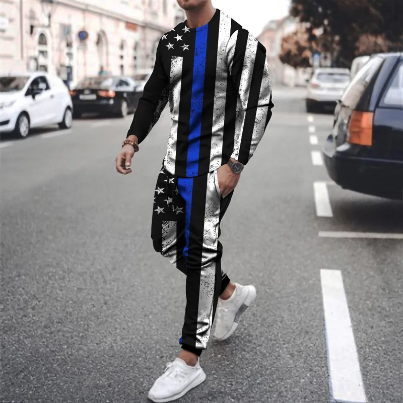 Men's Tracksuit Casual 2 Piece Long Sleeve T-Shirt+Trousers Suit Fashion Outfits Colorful Daily Wear Set Oversized Clothing