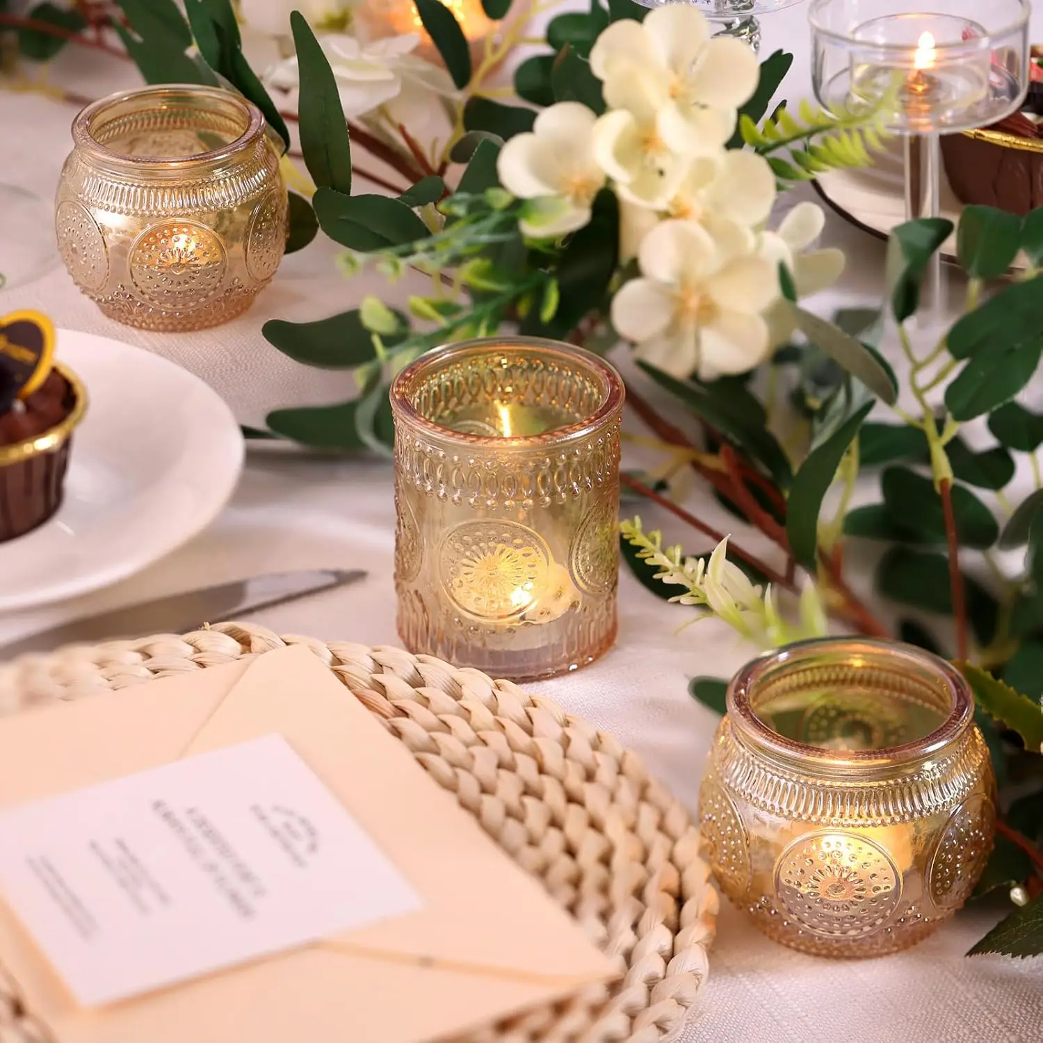 12 pcs Gold Glass Votive Holders 2