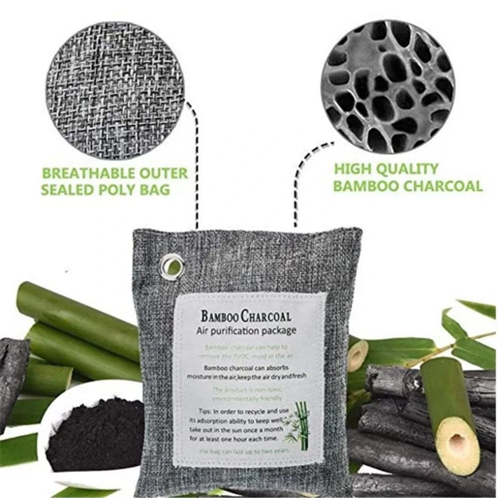 200g Natural Air Freshener Bags Natural Bamboo Charcoal Air Purifying Bag Home Car Shows for Fridge Toilet Bathroom Cabinet