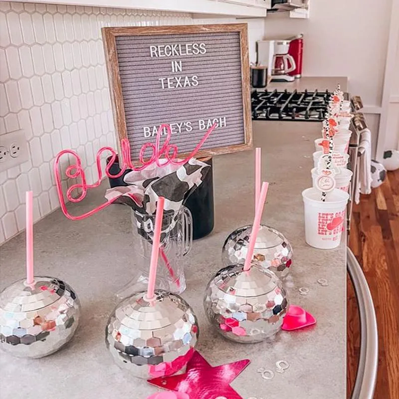 1pcs Disco Ball Cups with straws Bachelorette Party Cocktail Drink Cups  Wedding Bridal Shower summer Beach Pool Birthday Decor