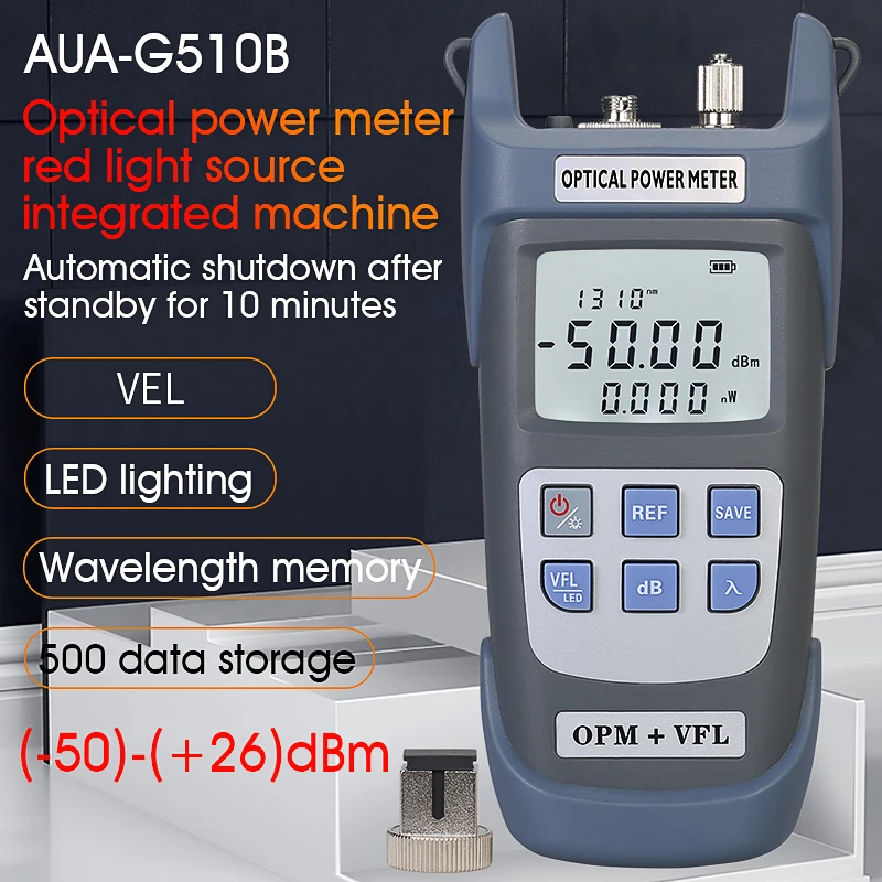 

AUA-G510B All-IN-ONE Optical Power Meter -50~+26dBm With Visual Fault Locator Optical Fiber Tester 5KM 10km 20KM 30KM 50KM VFL