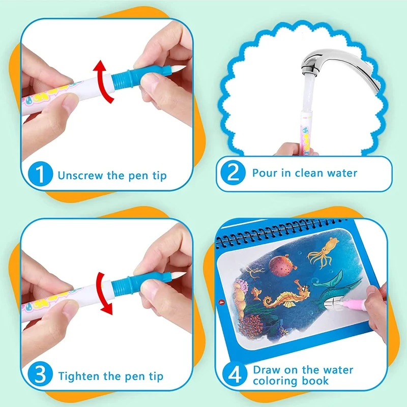 Montessori Toys Reusable Coloring Book Magic Water Drawing Book for Kids Toddler Toy Painting Book Educational Toys for Children 5