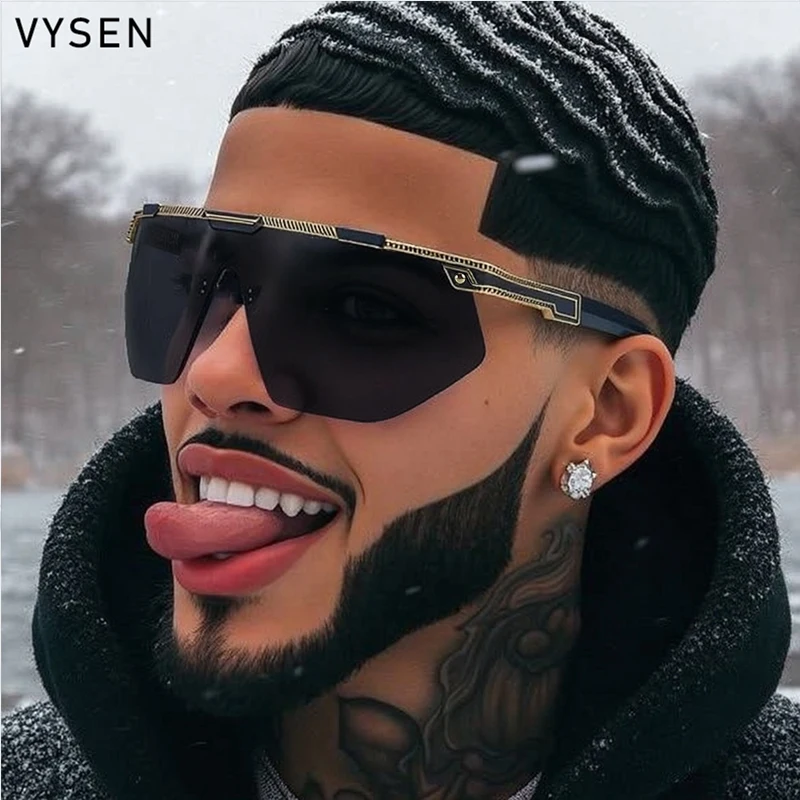 Oversized One-Piece Punk Shield Sunglasses Men 2026 Luxury Brand Wrap Around Irregular Sports Sun Glasses Eyewear Shades UV400