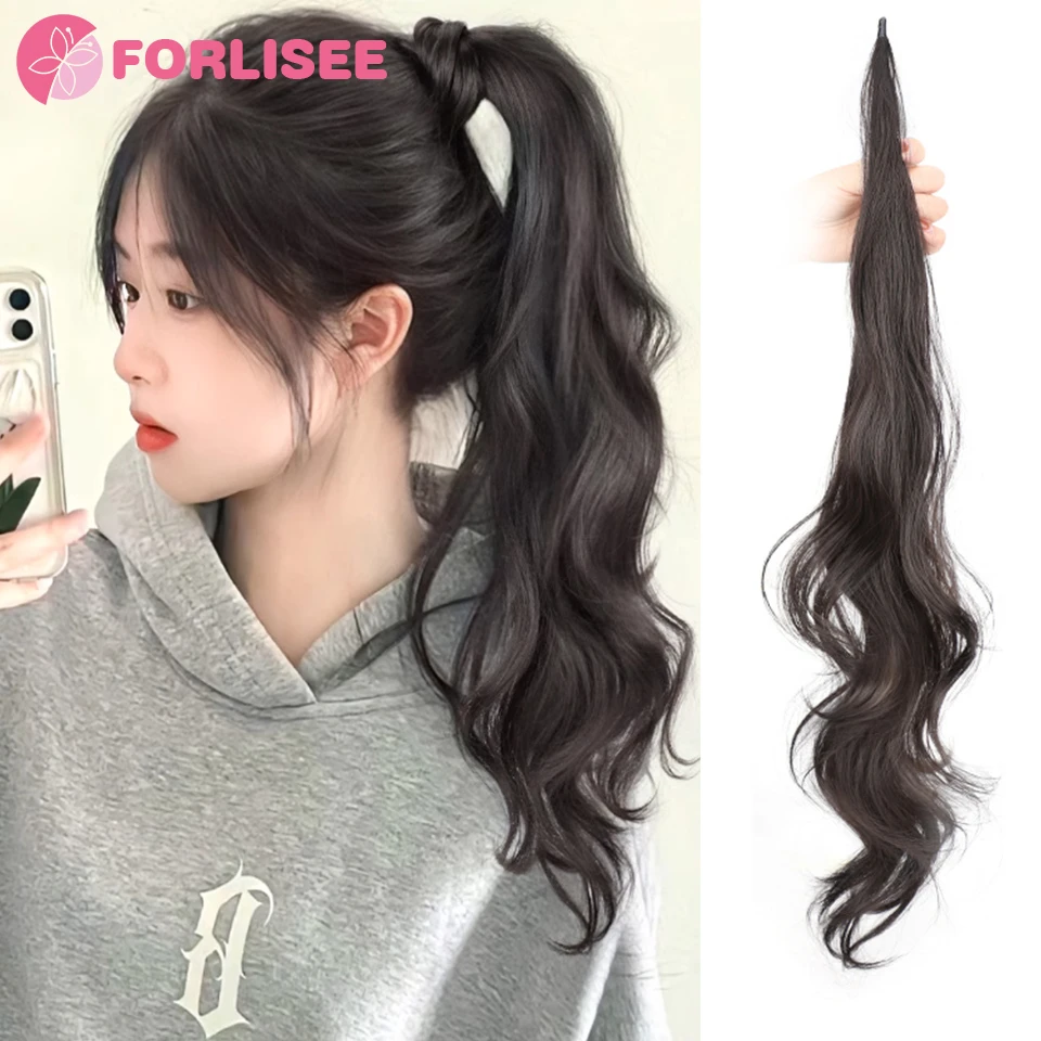 

FORLISEE Ponytail Hair Extensions 31 Inch Wrap Long Curly Hair Synthetic Ponytail Wavy Hair Ponytail Women Daily Hairstyle