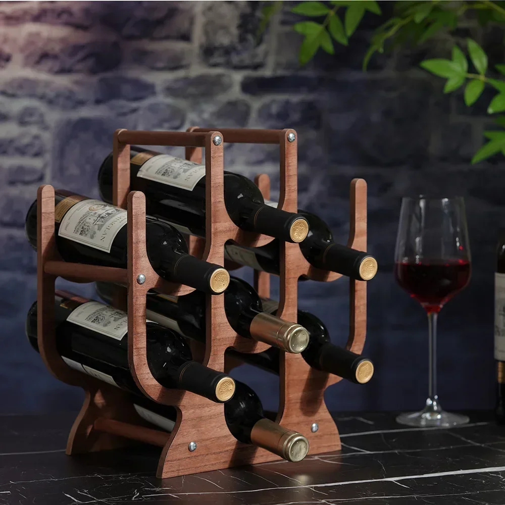 Red Wine Rack Ornament, Wine Cabinet Decoration, 7 Bottles Horizontal Shelf, Wooden Removable Multi-storage, Wooden Display Rack