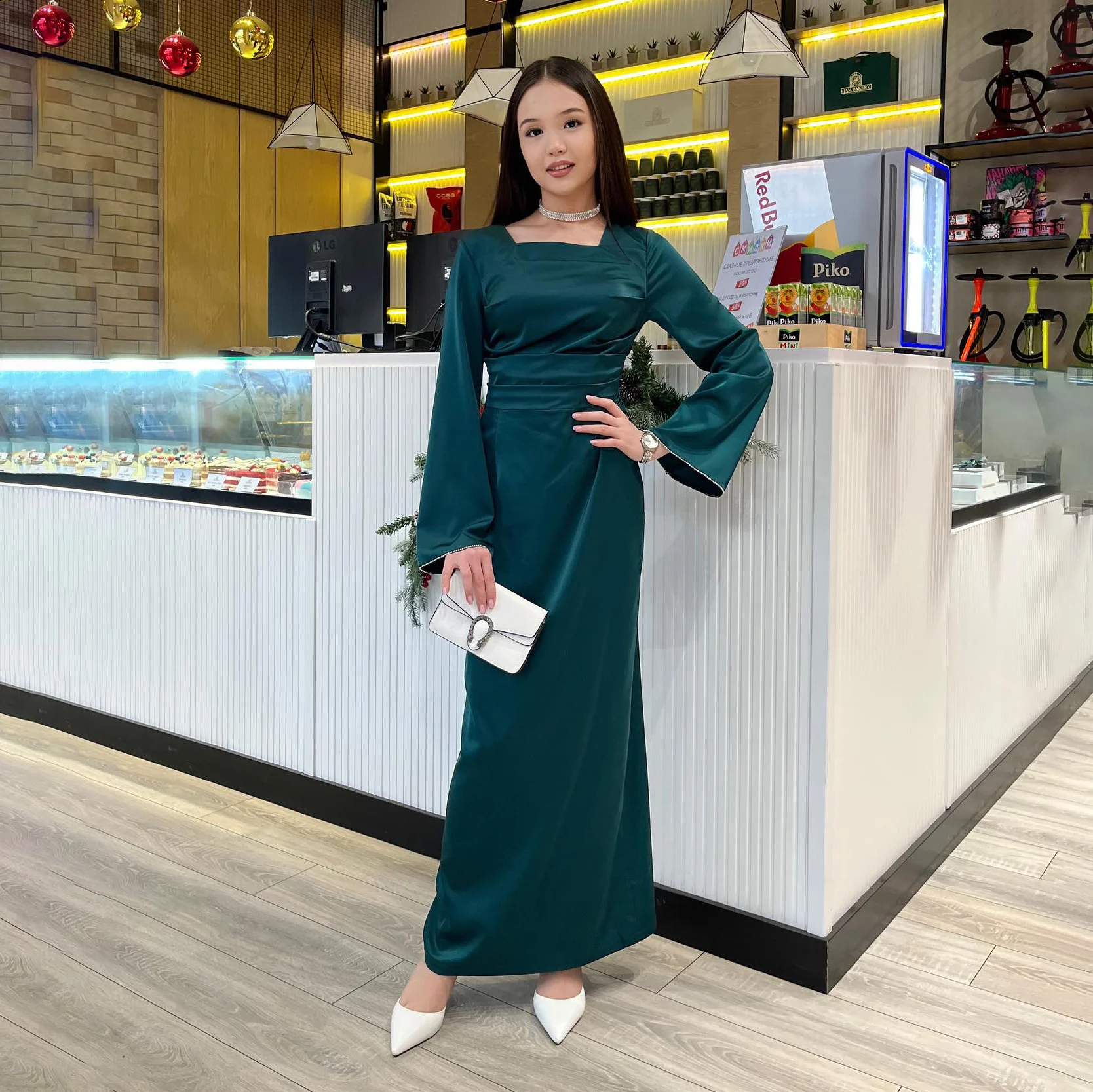 

OEING Square Collar Luxury Garden Evening Dresses Pleat Ankle Sleeves Formal Birthday Floor Length Elegant Prom Gown Party Women