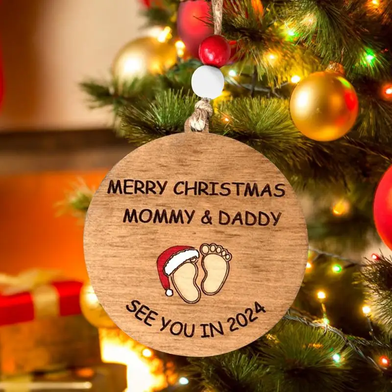 

Деревянное круглое украшение для беременности, знак «See You In 2024», подвеска на рождественскую елку, подарок, фотография, подвеска на подарок