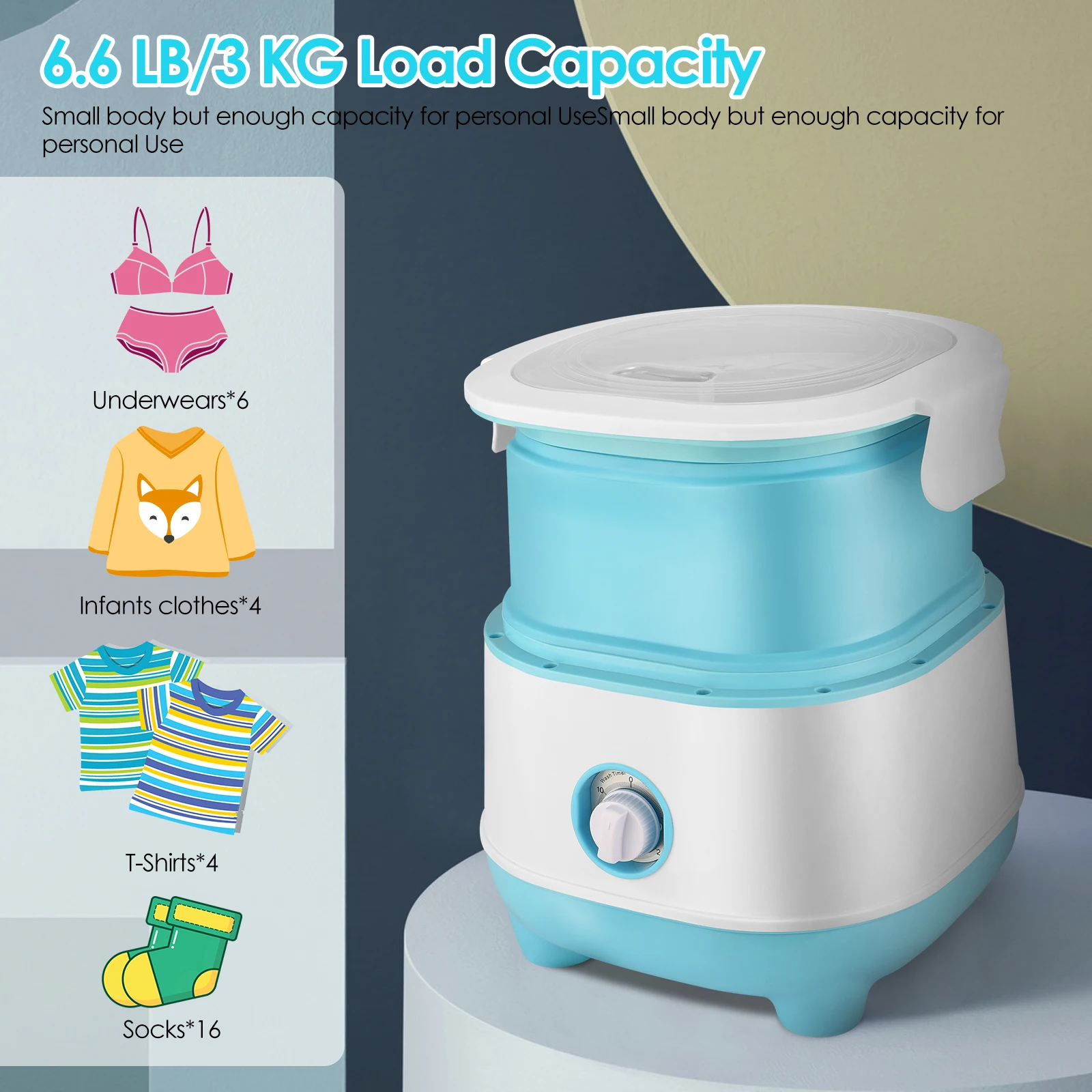 

Foldable Mini Washing Machine Portable 10 Mins Fast Washer For Shirts Underwear Socks Electric Compact Small Laundry Machines