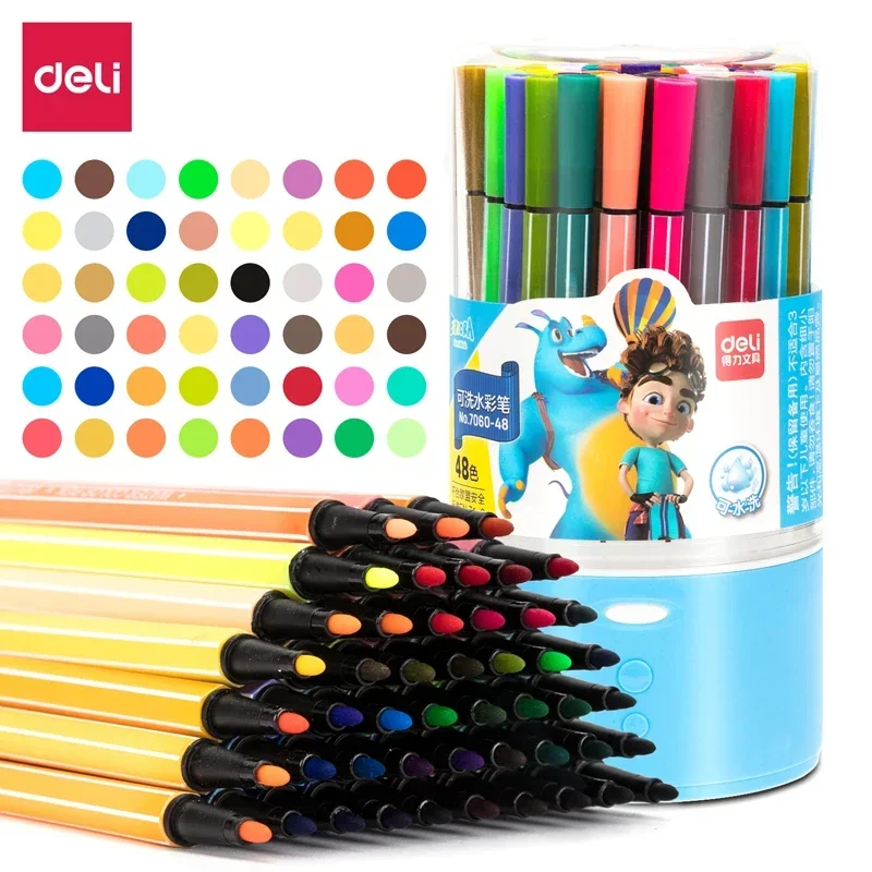 Washable Watercolor Pen Deli 48 Color Set for Art Painting