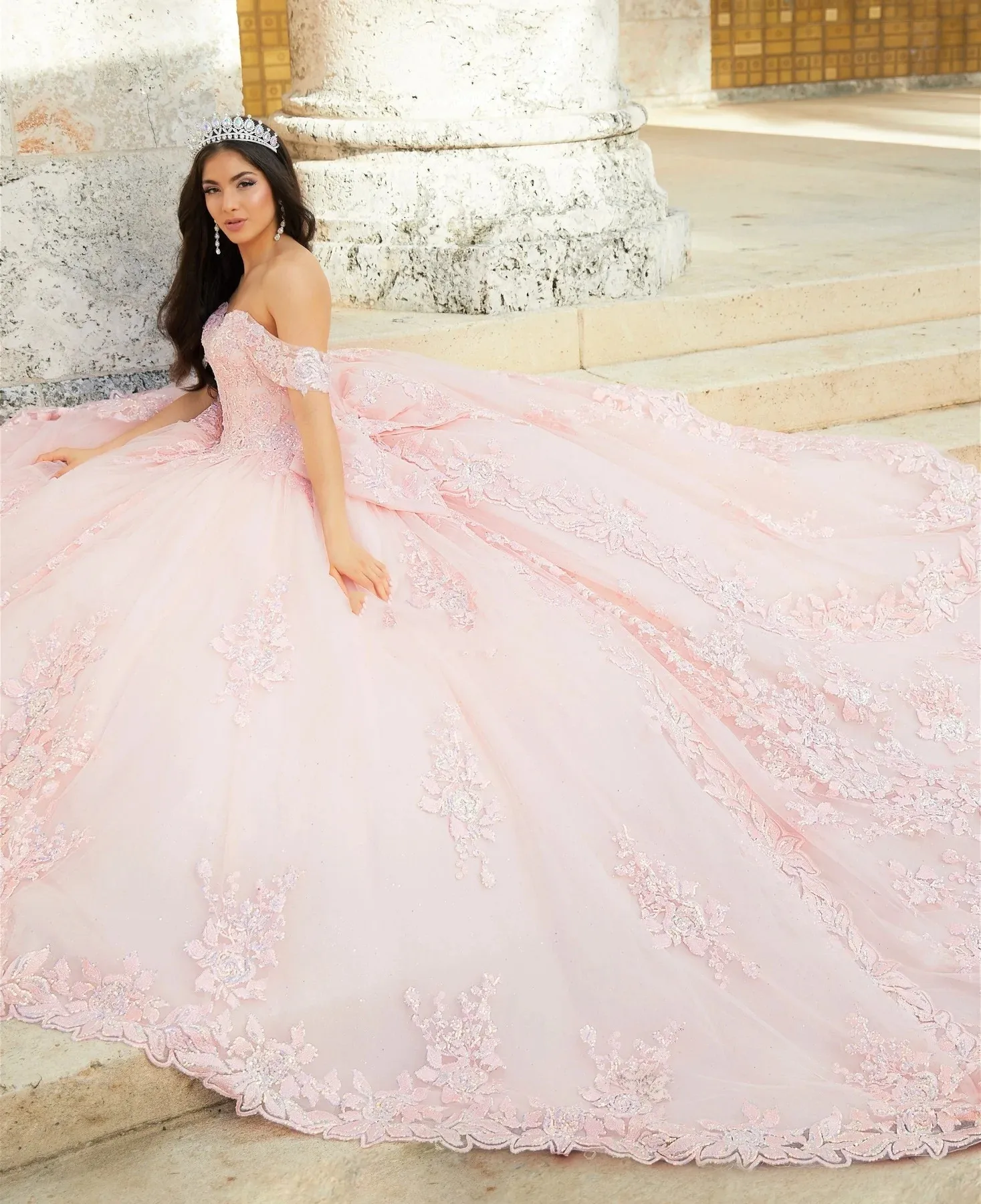 Quinceanera Dresses Ball Gown Off The Shoulder Tulle Appliques Mexican Sweet 16 Dresses 15 Anos Customized Sky Blue