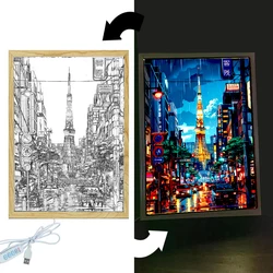Tokyo Cityscape LED Night Lamp - Elegant Photo Frame Decor for Bedside Table and Gifts (Japan Tokyo  02)