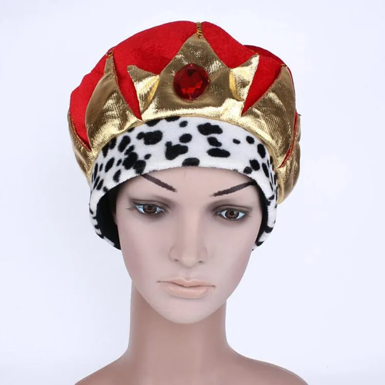 Couronne Royale Dorée Pour Adulte - Accessoire De Costume Pour Fête, Carnaval, Halloween - Taille Unique, Tissu Et Pierres Décoratives