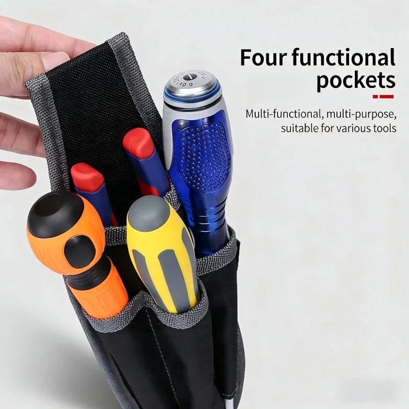 Compact Durable Tool Bag with 4 Pockets and Metal Hook