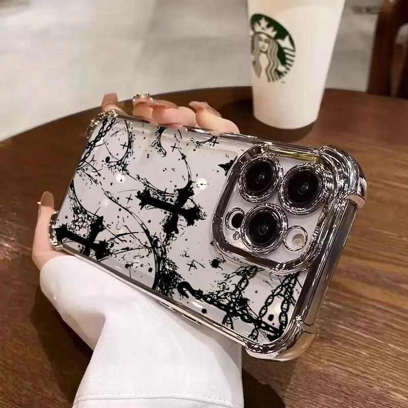 Elegant Dark Gothic Cross Mark Phone Case – Fashionable Protective Cover