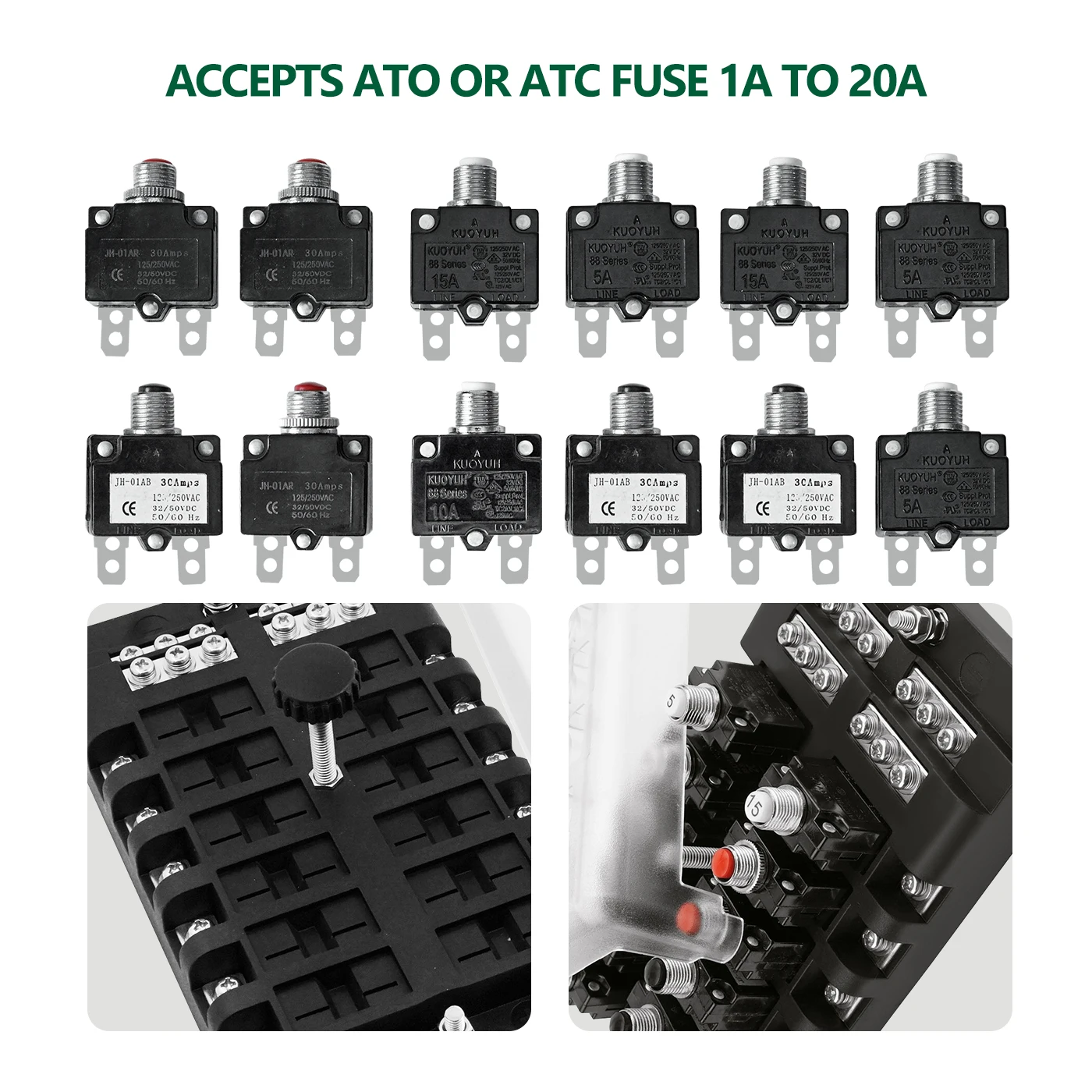 thumbnail image 2 of 30A Auto-Reset Circuit Breaker For Cars, Boats & RVs (12V-24V 2 of 11