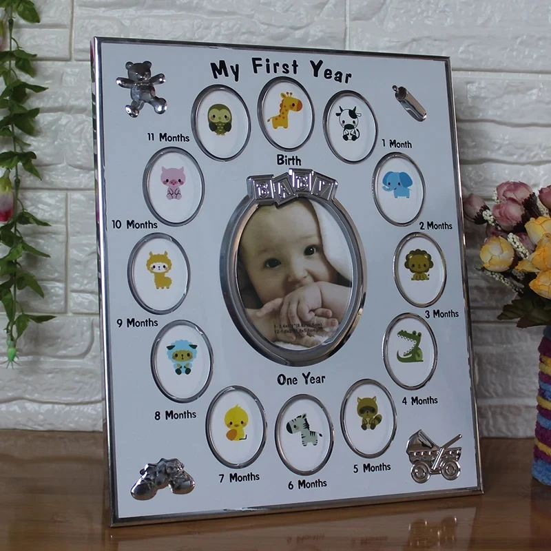 Baby Keepsake Gift First Year 1 to 12 Months Photo Frame Kids Keepsake Metal Frames Home Decor Baby Growth Record