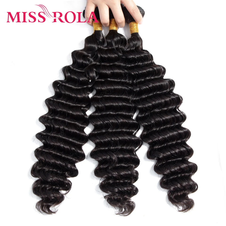 Miss Rola Hair Brazilian Hair Weave Bundles Deep Wave 100% Human Hair 8-26 Inch Natural Color 3 Bundles Hair Extension Remy