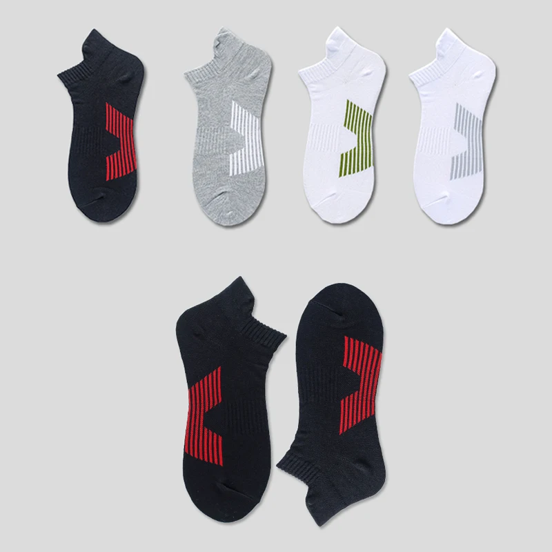 Chaussettes de sport en coton pour hommes, 5 paires/lot, haute qualité, cheville, respirantes, douces et confortables, courtes, à la mode, quatre saisons, 4 Styles_voghion.com