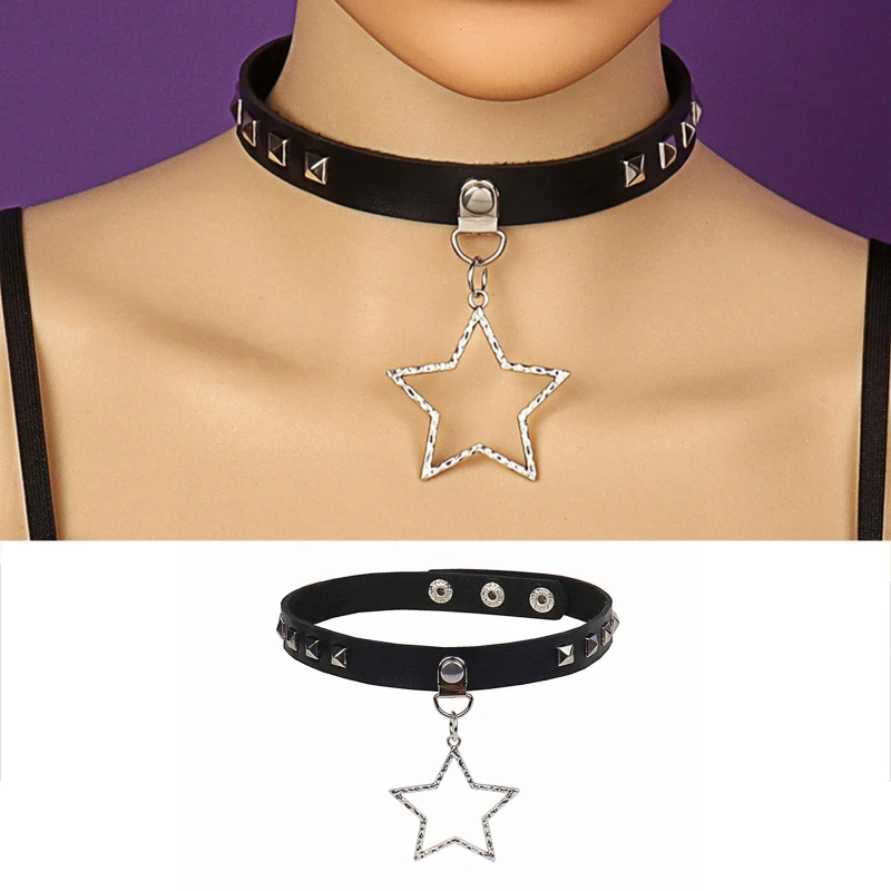 

Goth Punk Rivets Choker Collar Unisex Steampunk Star Pendant Necklace Emo Neck Strap Chocker Gothic Accessories DXAA