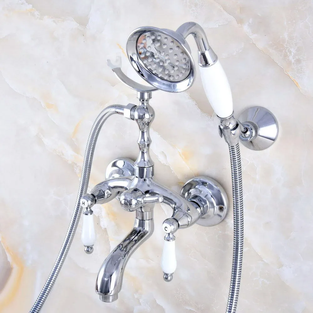 

Серебристый полированный хромированный латунный настенный смеситель для ванной комнаты, ванны, набор с ручным смесителем для душа 1500 мм, кран 2na756