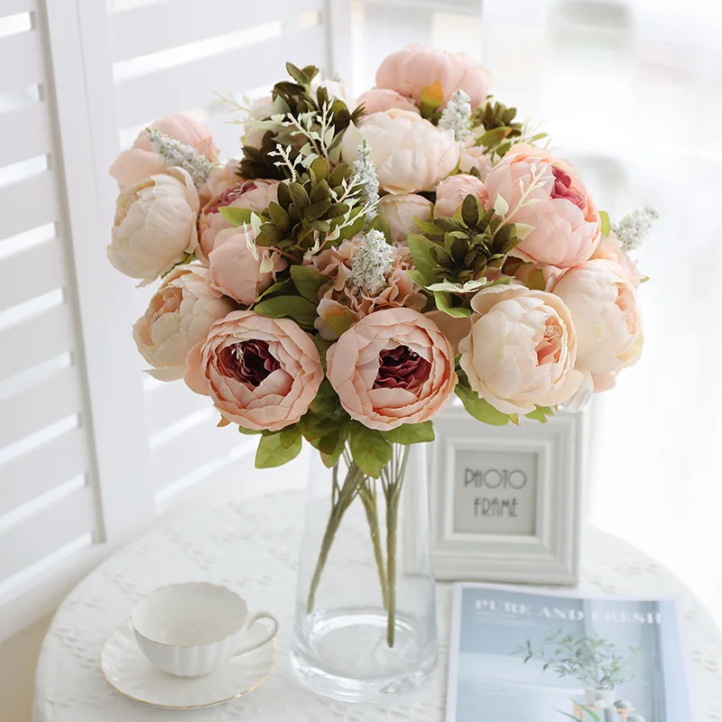 Artificial Silk Peony Bouquet Vintage Fake Flower Home Decor Wedding Centerpiece 