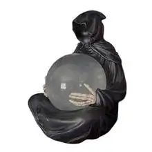 Halloween Grim Reaper Statue with Flying Bats Crystal Ball 15CM Gothic Figurine with Light-Up Sphere Fantasy Decor Floating Bat