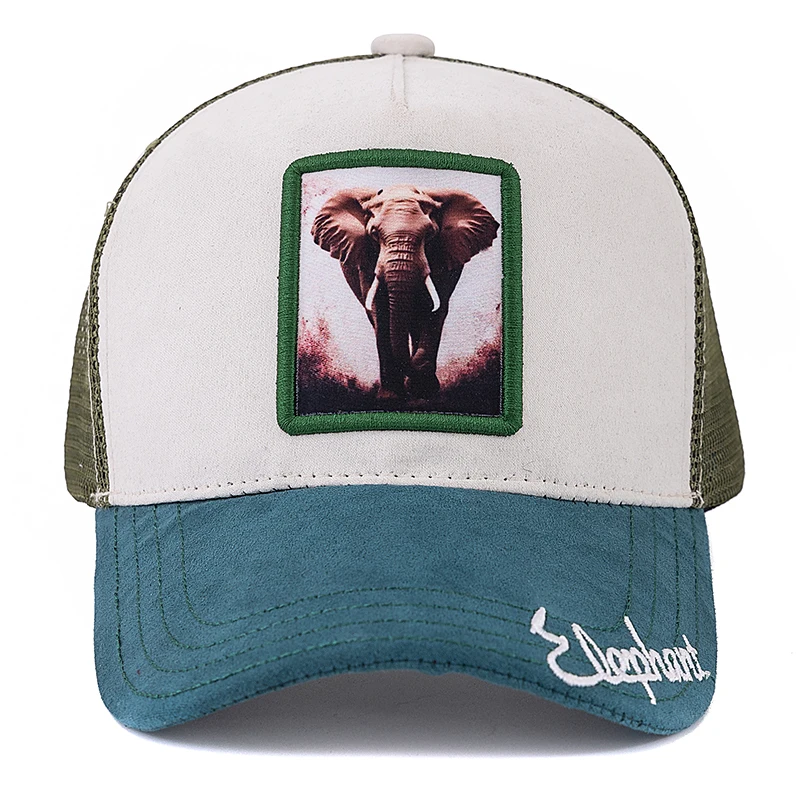 Hot Sale Unisex Mesh Cap Elephant Pattern Patch Design Suede Hat Summer Animal Baseball Cap Fashion Trucker Hat For Men Women ﻿