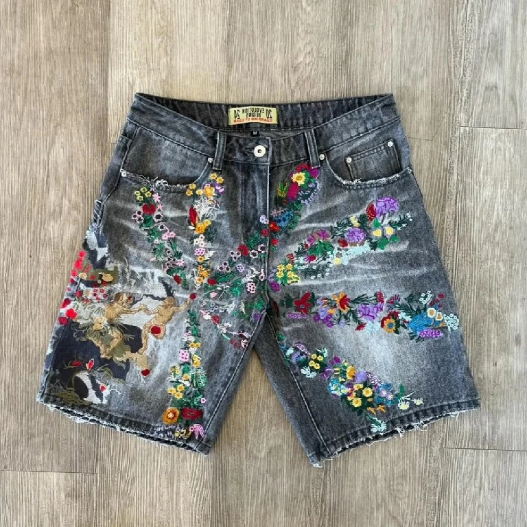 Shorts Y2K Jenas Retro Hip Hop Embroidery Retro Baggy Denim Gym Shorts Mens Womens High Waist Casual Basketball Casual
