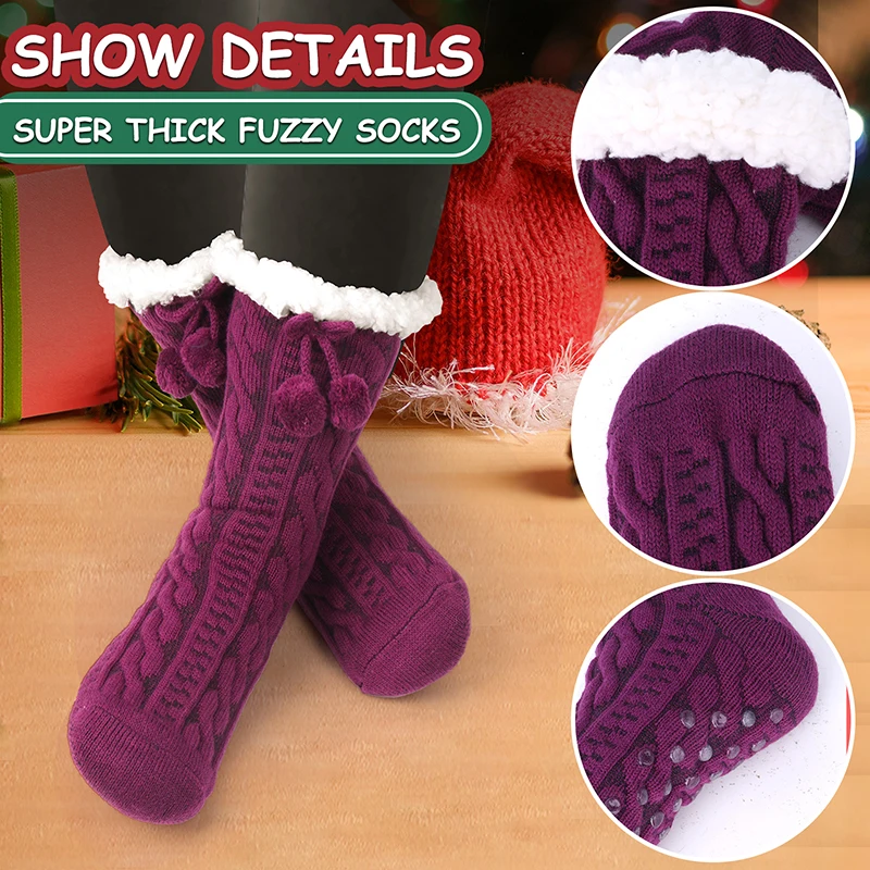 Description Picture 5 of item1 Pair Women Slipper Fuzzy Socks Fluffy Cozy Cabin Warm Winter Soft Thick Comfy Fleece Non Slip Home Socks Christmas Gifts