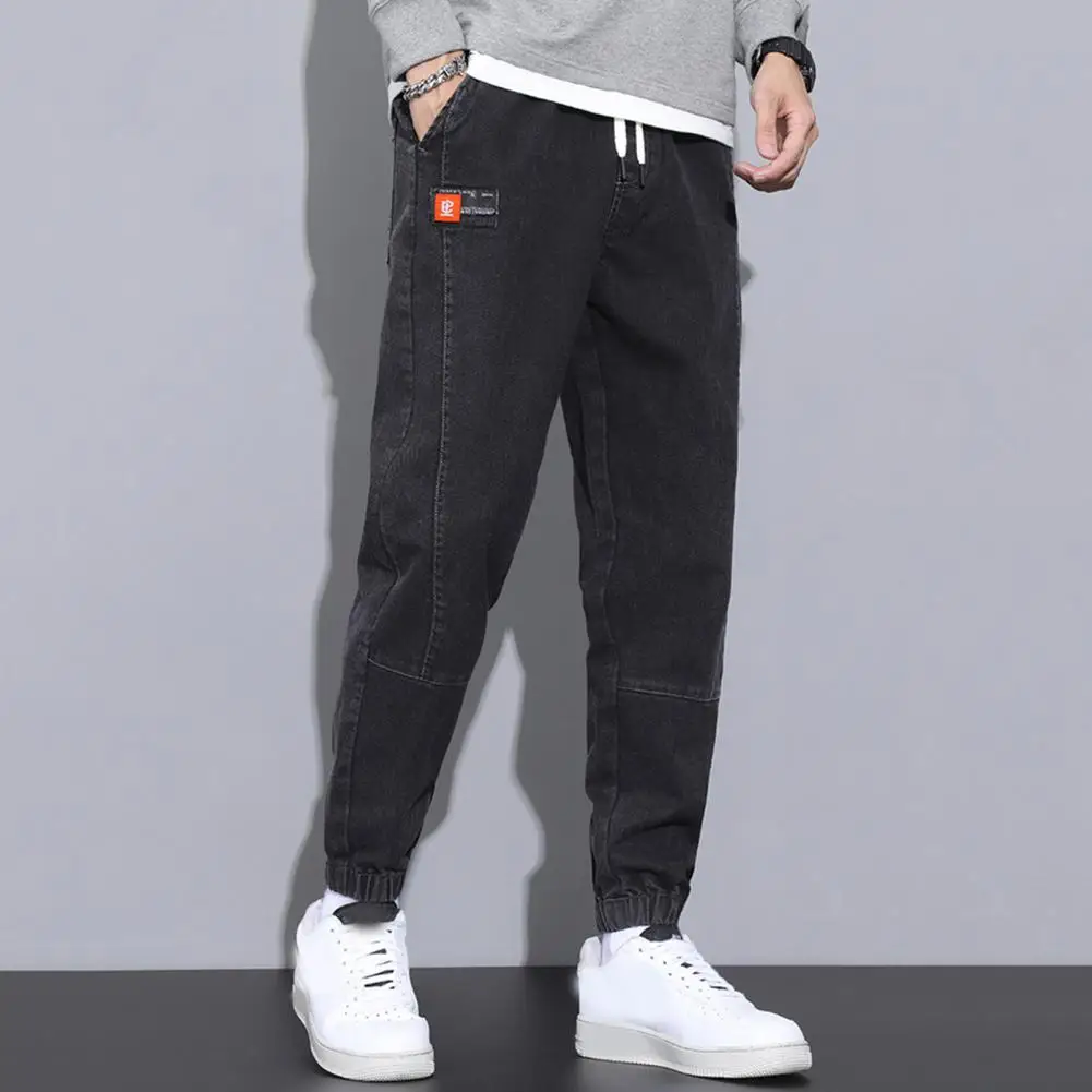 Men Casual Workwear Pants Men Trousers Men's Cargo Pants with Drawstring Waist Ankle Bands Soft Warm Trousers with for Fall