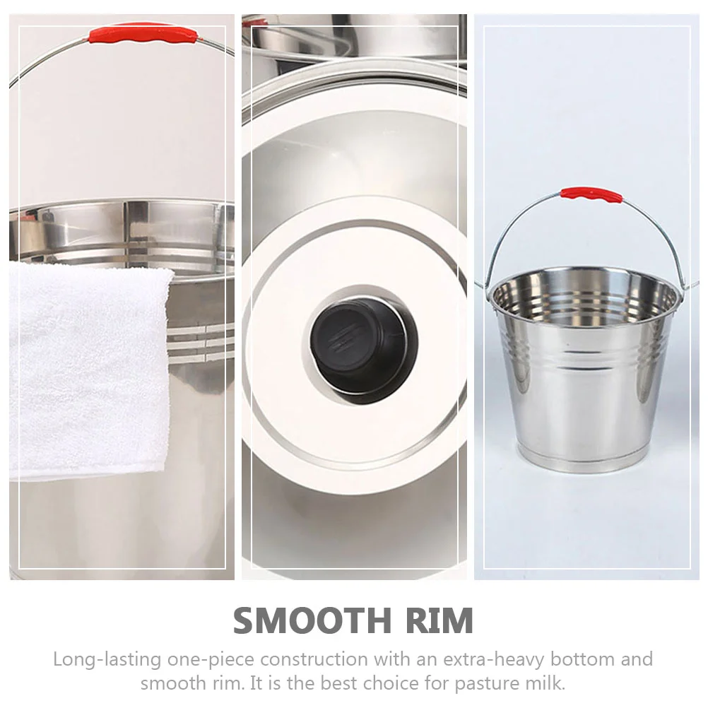 Portable Stainless Steel Bucket Lid Multipurpose Milk Container Water Cooler Metal Pail Storage Can Kitchen Tool